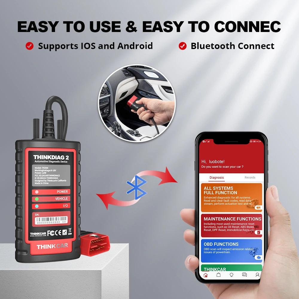 THINKCAR Thinkdiag 2 OBD2 Scanner Support CAN FD Protocols Fit For GM Car Brands Free Full Softwares 16 Reset Functions ECU Code