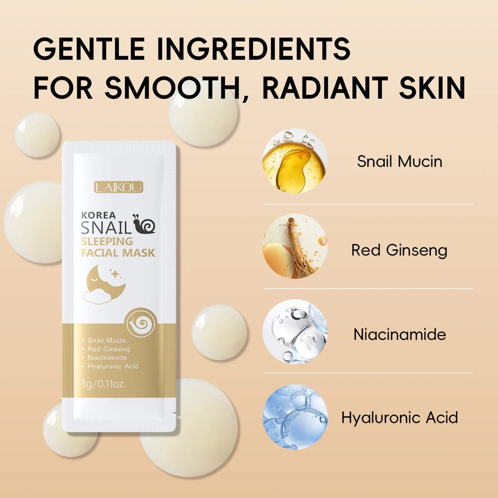 LAIKOU 7PCS Sleeping Face Mask Set Snail Matcha Seaweed Sakura Centella Green Tea Skin Care Moisturizing Repairing Night Mask