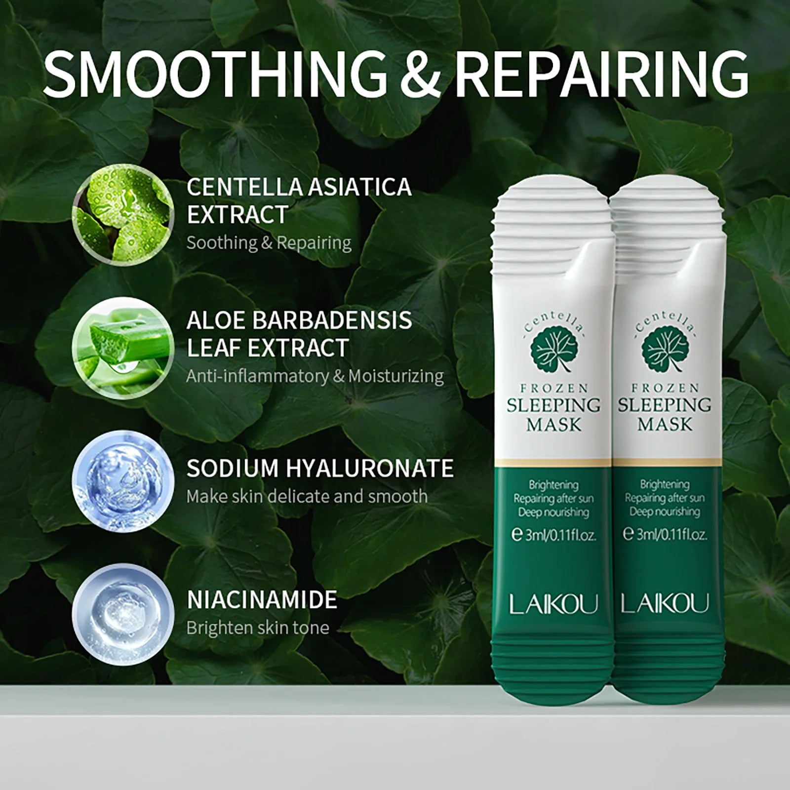 LAIKOU 7PCS Sleeping Face Mask Set Snail Matcha Seaweed Sakura Centella Green Tea Skin Care Moisturizing Repairing Night Mask