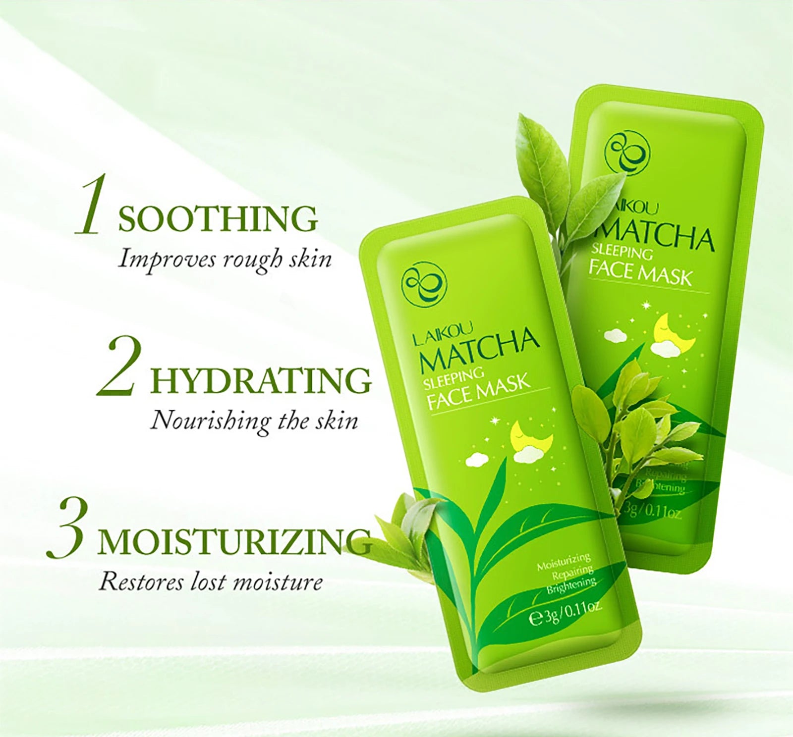 LAIKOU 7PCS Sleeping Face Mask Set Snail Matcha Seaweed Sakura Centella Green Tea Skin Care Moisturizing Repairing Night Mask