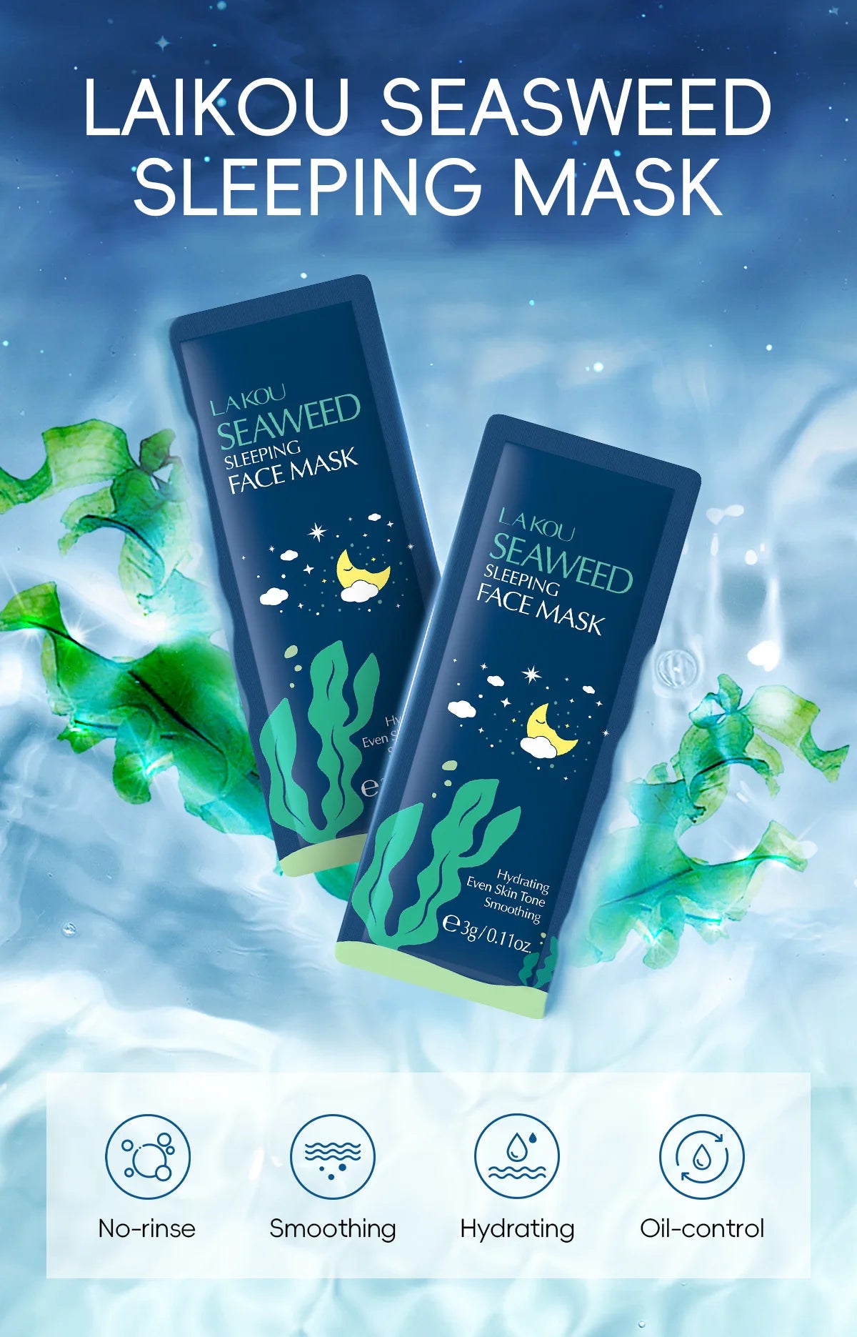 LAIKOU 7PCS Sleeping Face Mask Set Snail Matcha Seaweed Sakura Centella Green Tea Skin Care Moisturizing Repairing Night Mask