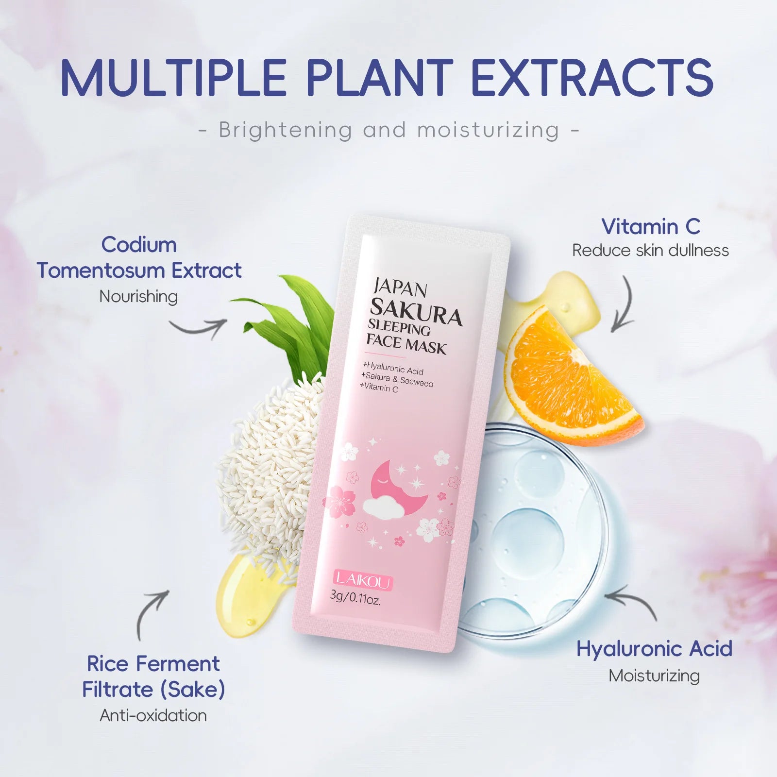 LAIKOU 7PCS Sleeping Face Mask Set Snail Matcha Seaweed Sakura Centella Green Tea Skin Care Moisturizing Repairing Night Mask