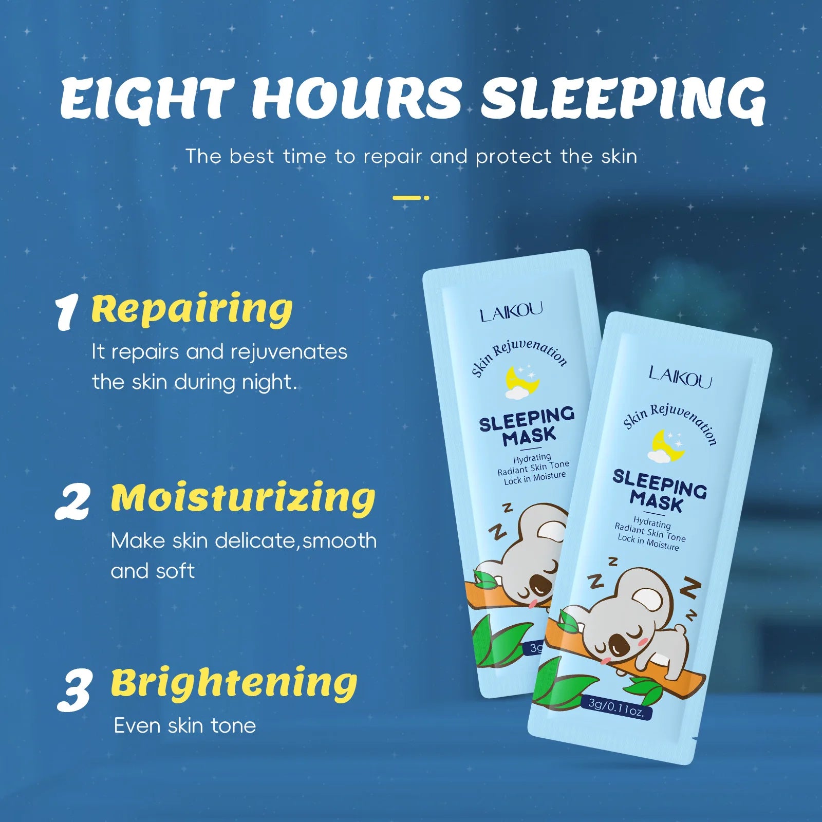 LAIKOU 7PCS Sleeping Face Mask Set Snail Matcha Seaweed Sakura Centella Green Tea Skin Care Moisturizing Repairing Night Mask