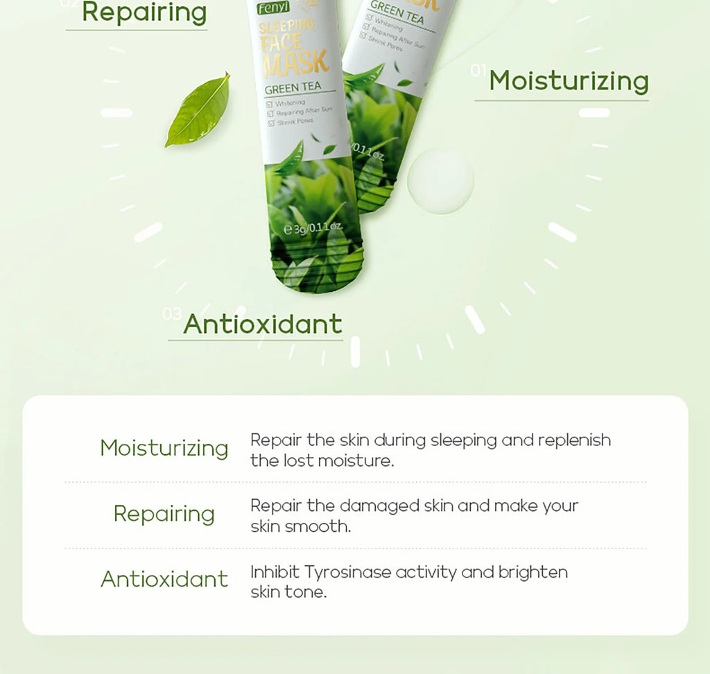LAIKOU 7PCS Sleeping Face Mask Set Snail Matcha Seaweed Sakura Centella Green Tea Skin Care Moisturizing Repairing Night Mask