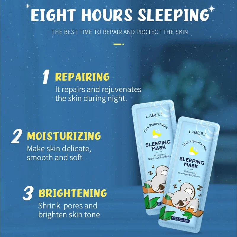 LAIKOU 7PCS Sleeping Face Mask Set Snail Matcha Seaweed Sakura Centella Green Tea Skin Care Moisturizing Repairing Night Mask