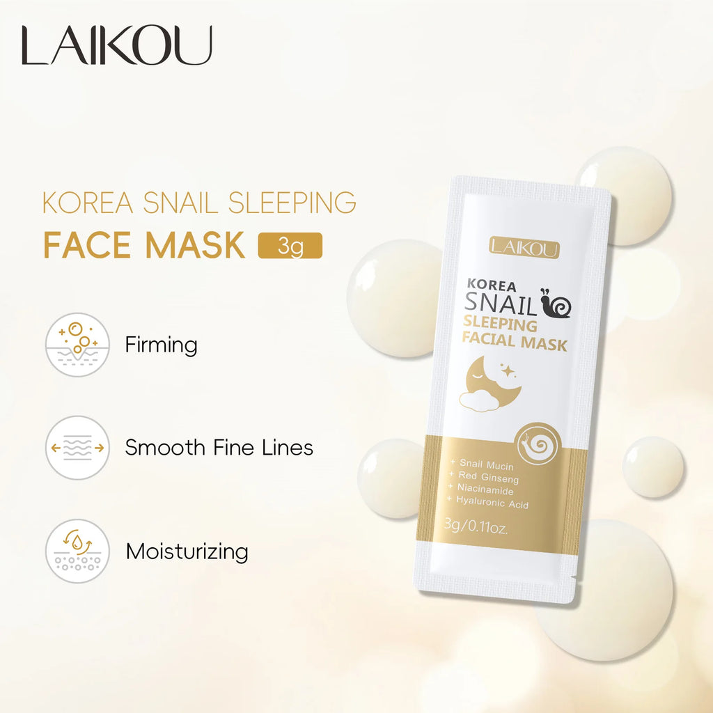 LAIKOU 7PCS Sleeping Face Mask Set Snail Matcha Seaweed Sakura Centella Green Tea Skin Care Moisturizing Repairing Night Mask